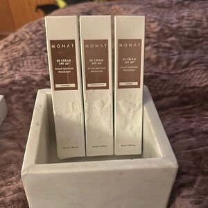 Monat BB cream available: caramel, cappucino, cedar Price is per bottle